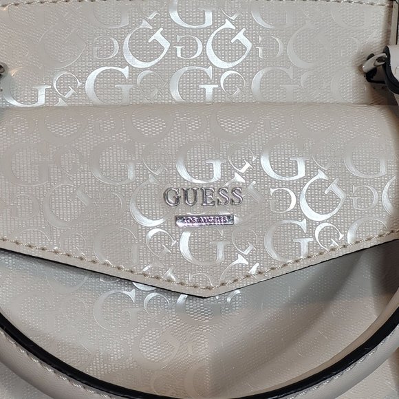 Guess Los Angeles Purse PVC Beige Short Handles Shoulder Strap Lined Complete - Picture 3 of 16